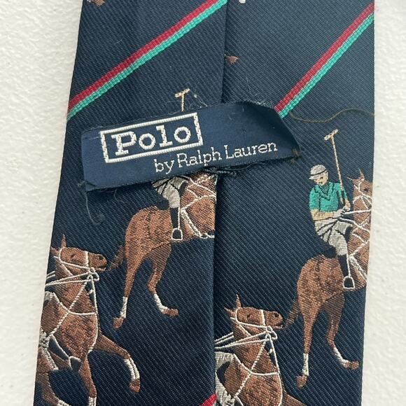 Polo Ralph Lauren Necktie Polo Equestrian Sport 100% Silk Handmade In USA Vtg - Picture 4 of 10